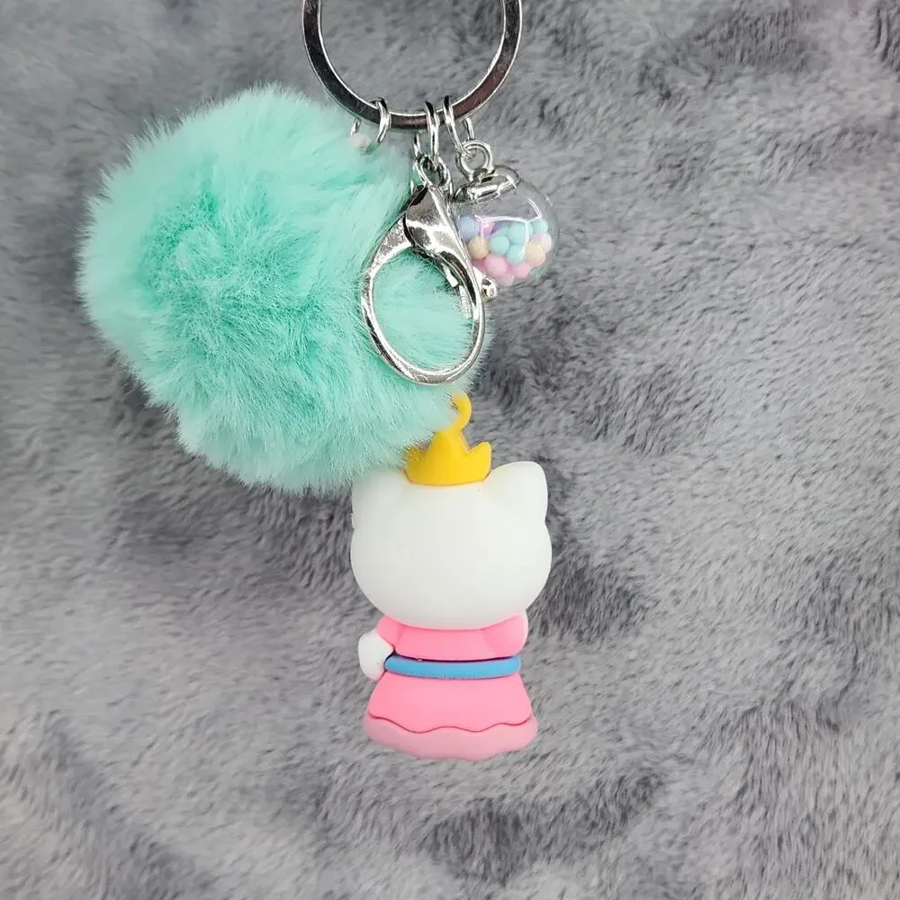Hello Kitty 3D Figure Keychain, puff ball & mini bead filled bubble Princess!